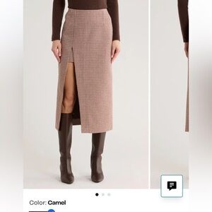Maje Camel Plaid Midi Skirt
